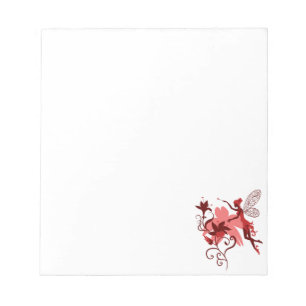 Fairy silhouette on white background with flowers notepad