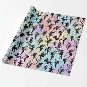 Fairy Silhouette Patterns Sparkly Rainbow Wrapping Paper