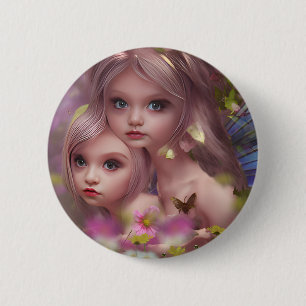 Fairy Sisters Amongst the Flowers in the Forest 6 Cm Round Badge
