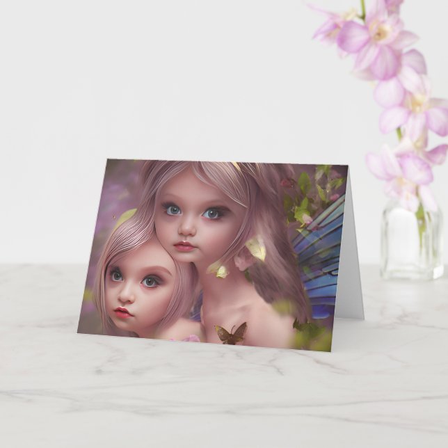 Fairy Sisters Amongst the Flowers in the Forest Card (Orchid)