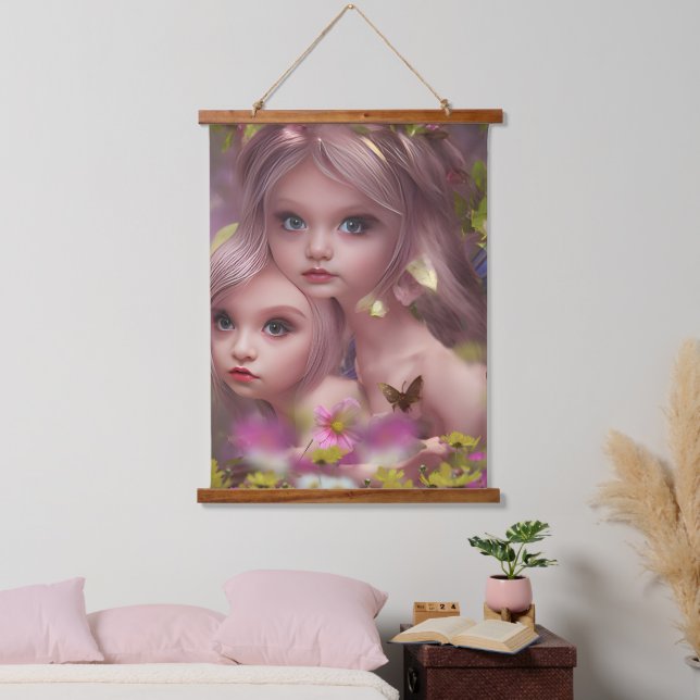 Fairy Sisters Amongst the Flowers in the Forest Hanging Tapestry (Bedroom)