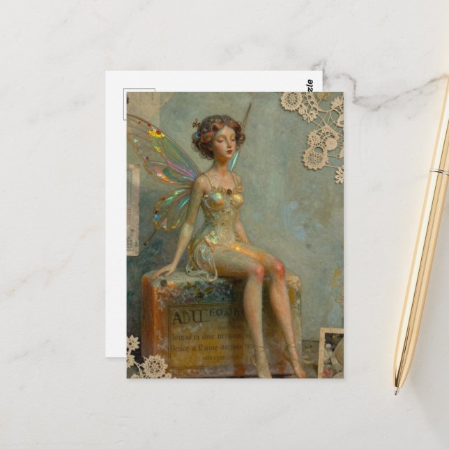 Fairy Sitting on a Bar of Soap Postcard (Front/Back In Situ)