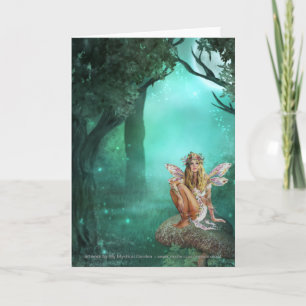 Fairy Sitting on a Mushroom Patch Greeting Card Up