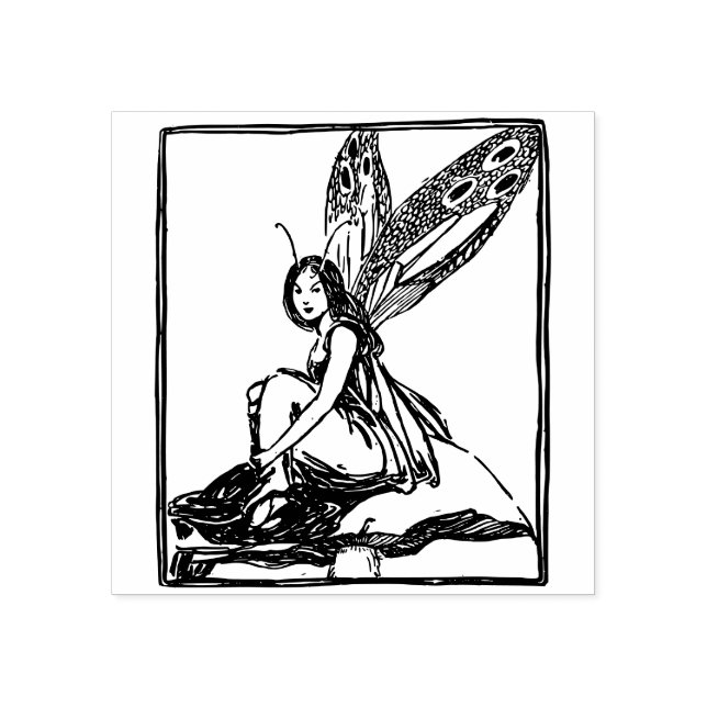 Fairy sitting on a mushroom rubber stamp (Imprint)