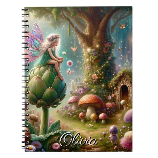 Fairy sitting on an Artichoke Magical Personalised Notebook (Front)