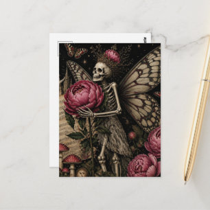 Fairy Skeleton and Peony Flowers Postcard