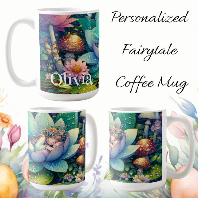Fairy Sleeping on a Flower Fairytale Personalised Coffee Mug (Creator Uploaded)