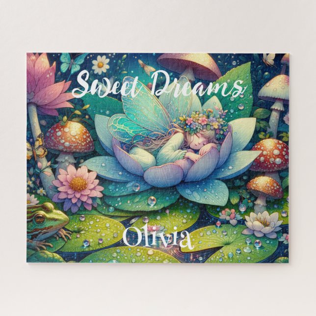 Fairy Sleeping on a Flower Fairytale Personalised Jigsaw Puzzle (Horizontal)