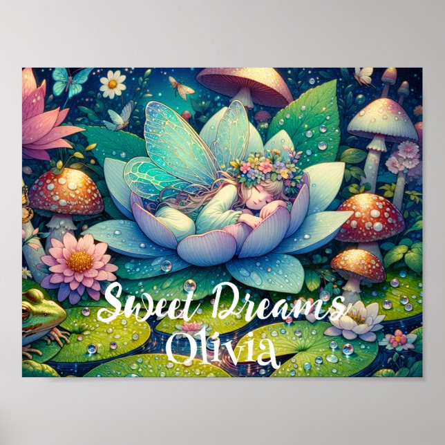 Fairy Sleeping on a Flower Fairytale Personalised Poster (Front)