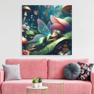 Fairy Sleeping on a Mushroom Blank Canvas Print