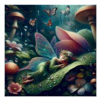 Fairy Sleeping on a Mushroom | Blank