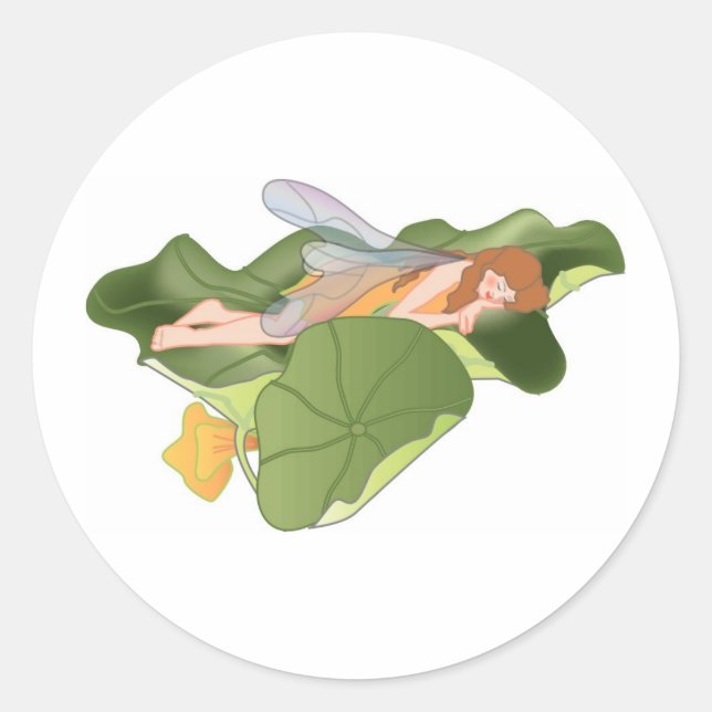 Fairy Sleeping on Lotus Leaves Classic Round Sticker (Front)