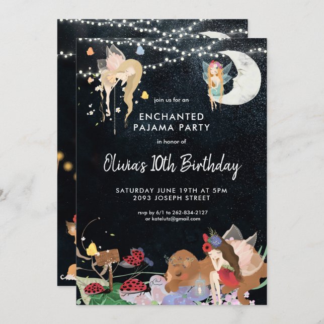 Fairy Slumber Party Pajama Birthday Invitation (Front/Back)
