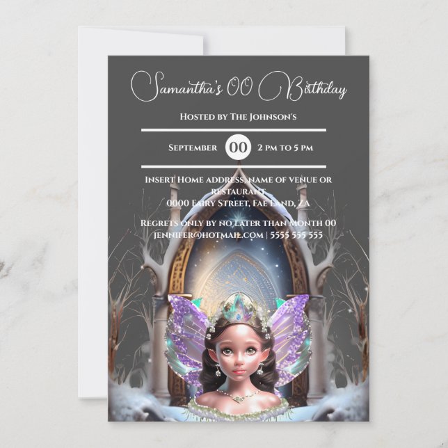 Fairy snow princess enchanted portal magical invitation (Front)