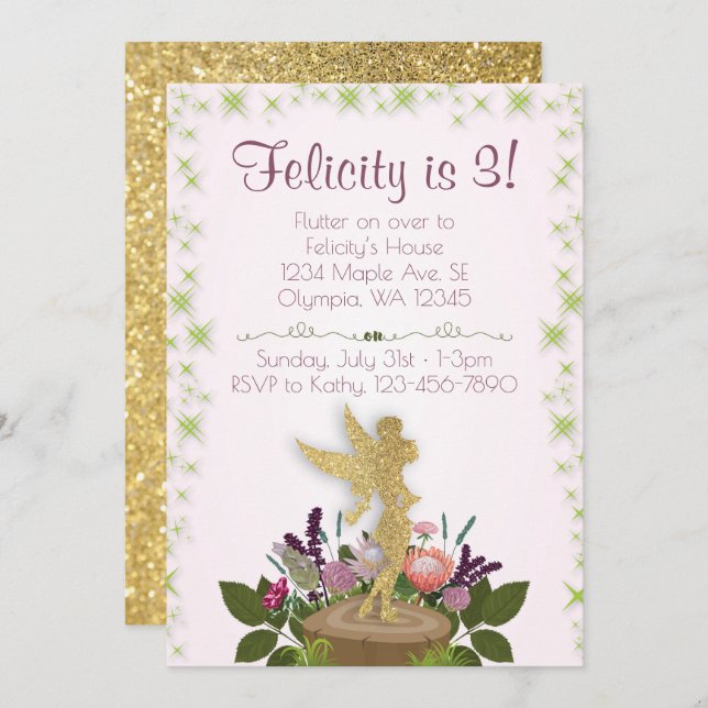 Fairy Sparkly Floral Birthday Party Invitation (Front/Back)