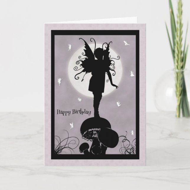 Fairy Standing on Mushroom Birthday Card (Front)