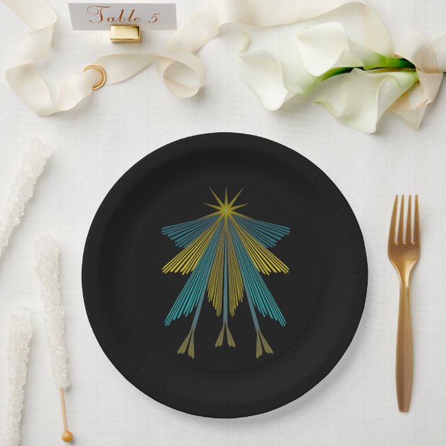 Fairy Stars Black 9" Paper Plate (Wedding)