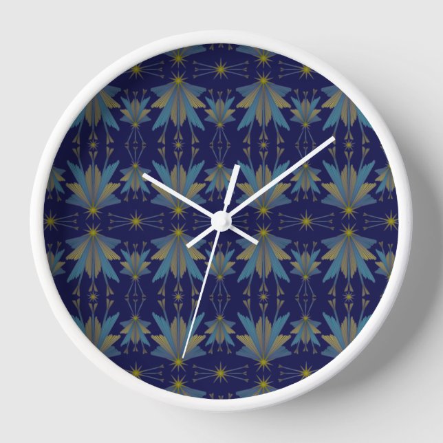 Fairy Stars Navy Wood Framed Clock (Front)
