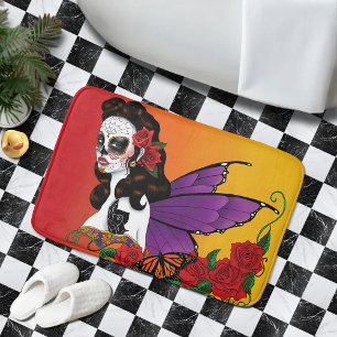 Fairy Sugar Skull Purple Wings Roses Sunset Bath Mat