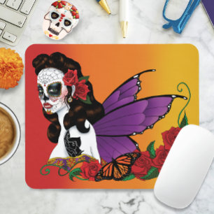 Fairy Sugar Skull Purple Wings Roses Sunset Mouse Pad