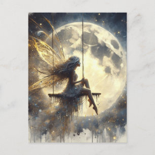 Fairy Swinging in Front of the Moon Postcard