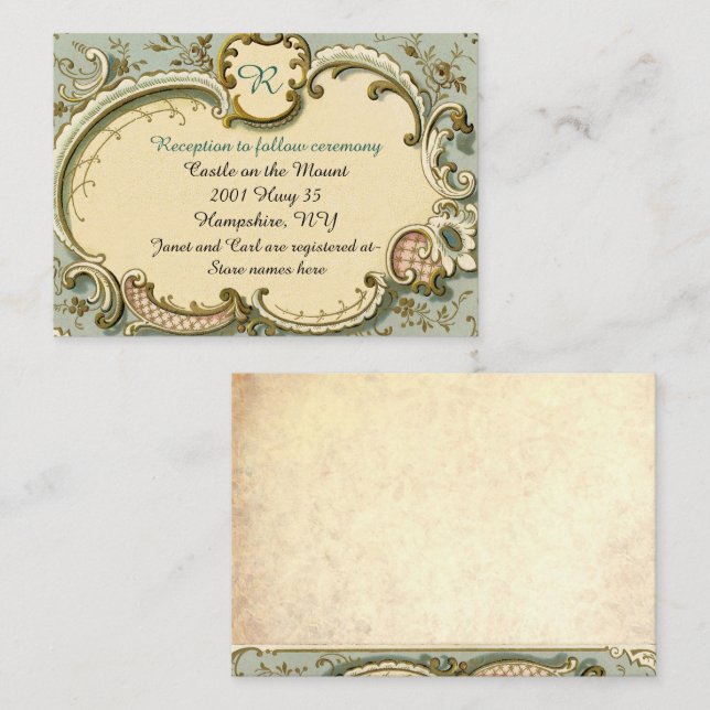 Fairy Tale Antique Ornate Wedding Information  Enclosure Card (Front/Back)
