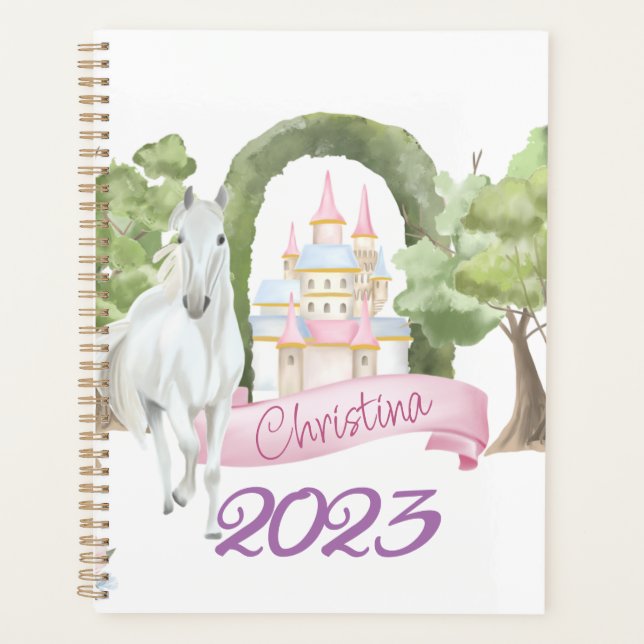 Fairy Tale Castle and White Horse Watercolor Planner (Front)