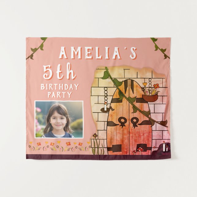 Fairy Tale Castle Door Flower Birthday Party Photo Tapestry (Front (Horizontal))