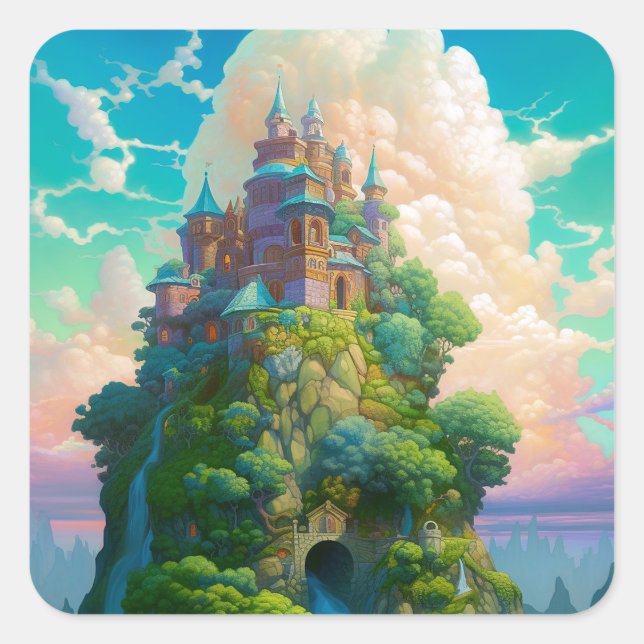 Fairy Tale Castle Fantasy Art Square Sticker (Front)