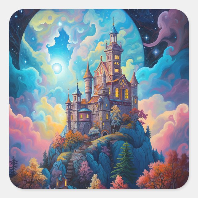 Fairy Tale Castle Fantasy Art Square Sticker (Front)