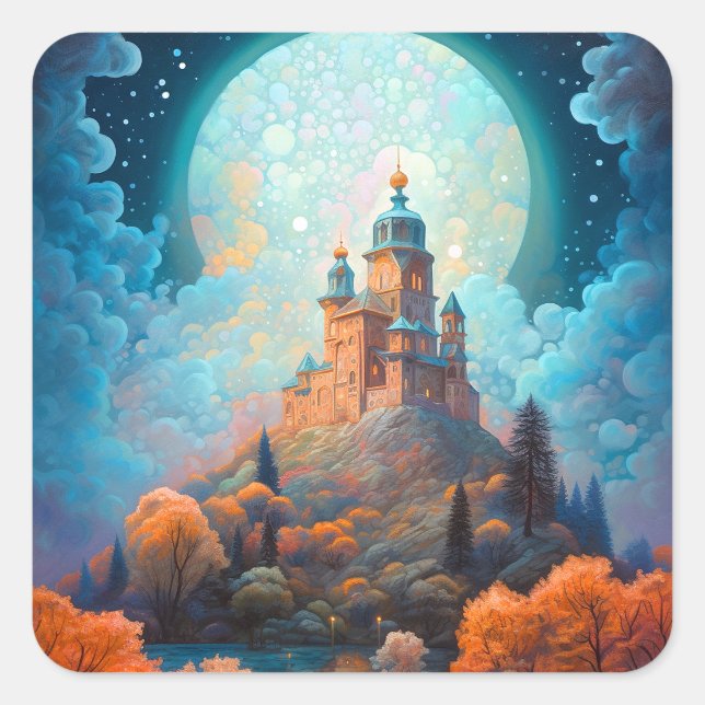 Fairy Tale Castle Fantasy Art Square Sticker (Front)