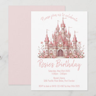 Fairy Tale Castle Girl Pink Birthday Party  Invitation