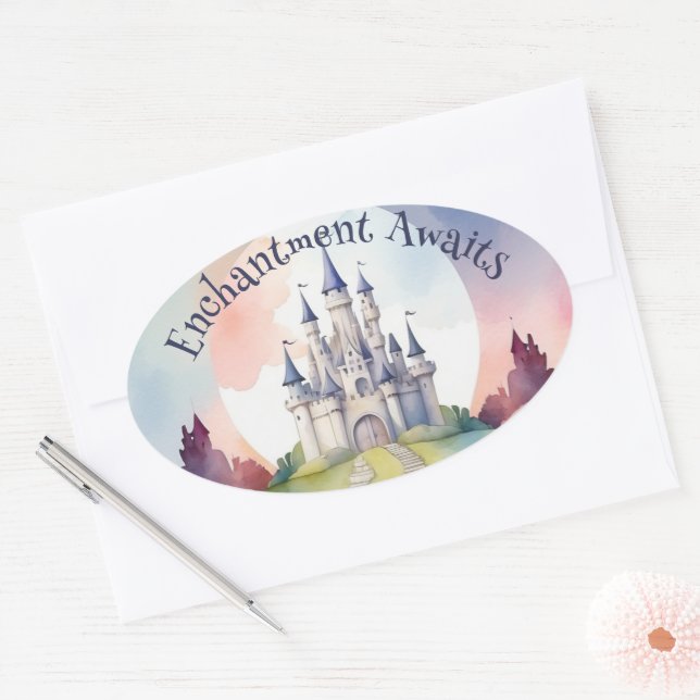 Fairy Tale Castle Party Oval Sticker (Envelope)