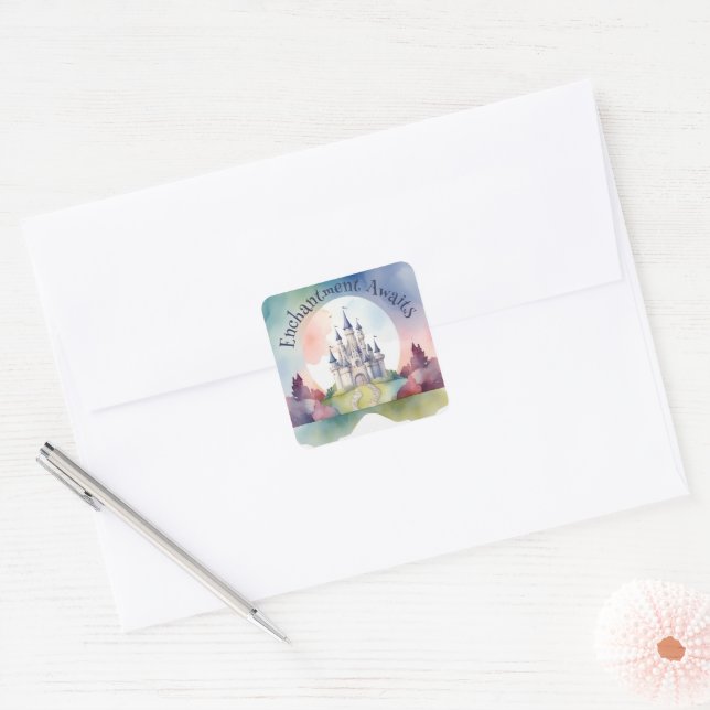 Fairy Tale Castle Party Square Sticker (Envelope)