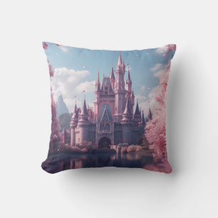 Fairy Tale Castle Pillow with Pink Cherry Blossoms