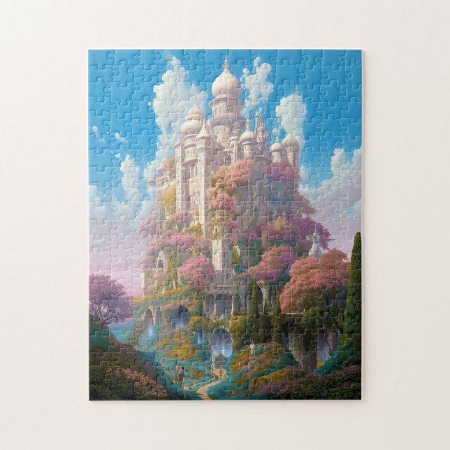 Fairy Tale Castle Pink White Gold Fantasy Art Jigsaw Puzzle (Vertical)