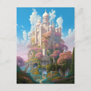 Fairy Tale Castle Pink White Gold Fantasy Art Postcard