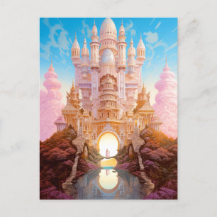 Fairy Tale Castle Pink White Gold Fantasy Art Postcard