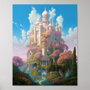 Fairy Tale Castle Pink White Gold Fantasy Art Poster