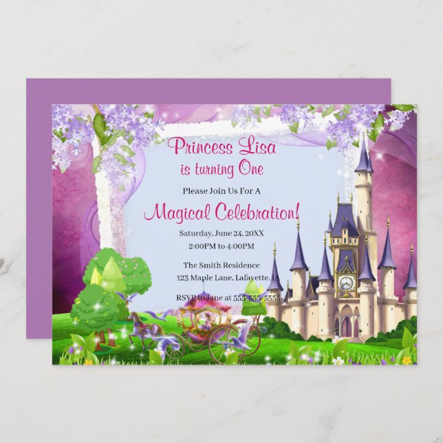 Fairy Tale Castle Princess Birthday Party Invitation (Front/Back)