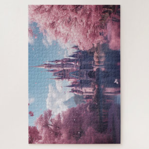 Fairy Tale Castle Puzzle with Pink Cherry Blossoms