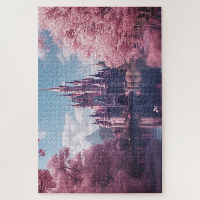 Fairy Tale Castle Puzzle with Pink Cherry Blossoms (Vertical)