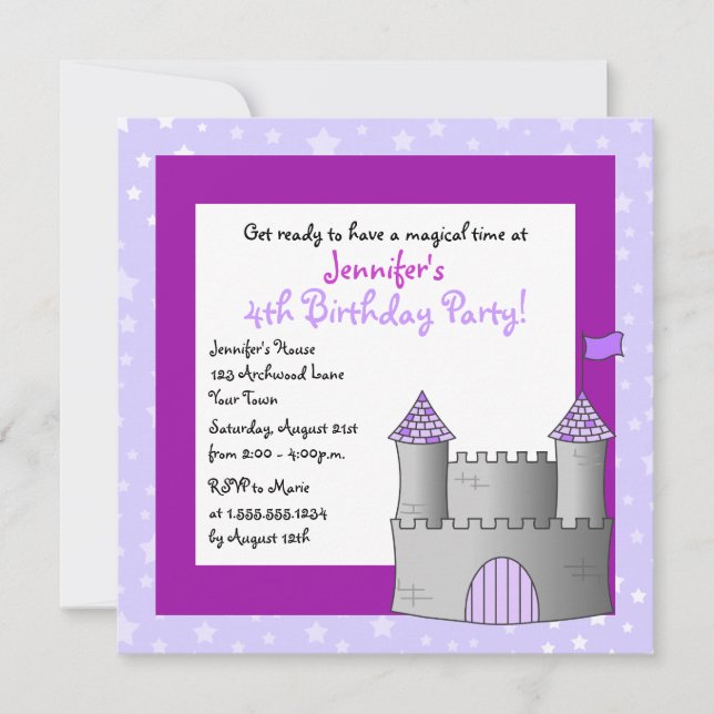 Fairy Tale Castle Themed Child Birthday - Purple Invitation (Front)