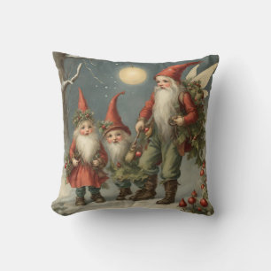 Fairy Tale Christmas Gnome Family in Winter Forest Cushion