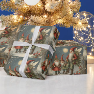 Fairy Tale Christmas Gnome Family, Winter Forest  Wrapping Paper