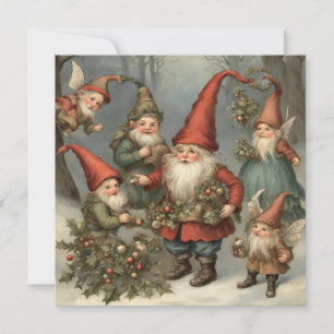 Fairy Tale Christmas Gnomes in the Forest  Holiday Card