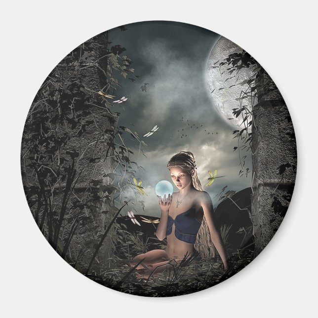 Fairy Tale Crystal Ball Full Moon Fantasy Magnet (Front)