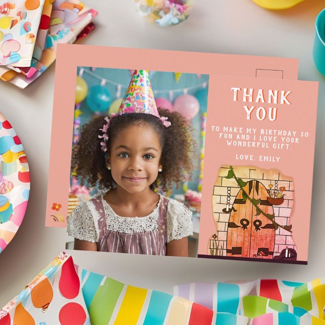 Fairy Tale Door Birthday Photo Thank you Postcard (Creator Uploaded)
