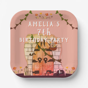 Fairy Tale Door Flower Drawing Girl Birthday Party Paper Plate