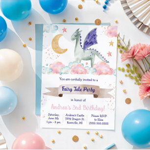 Fairy tale, Dragon Themed Birthday Party Invitation